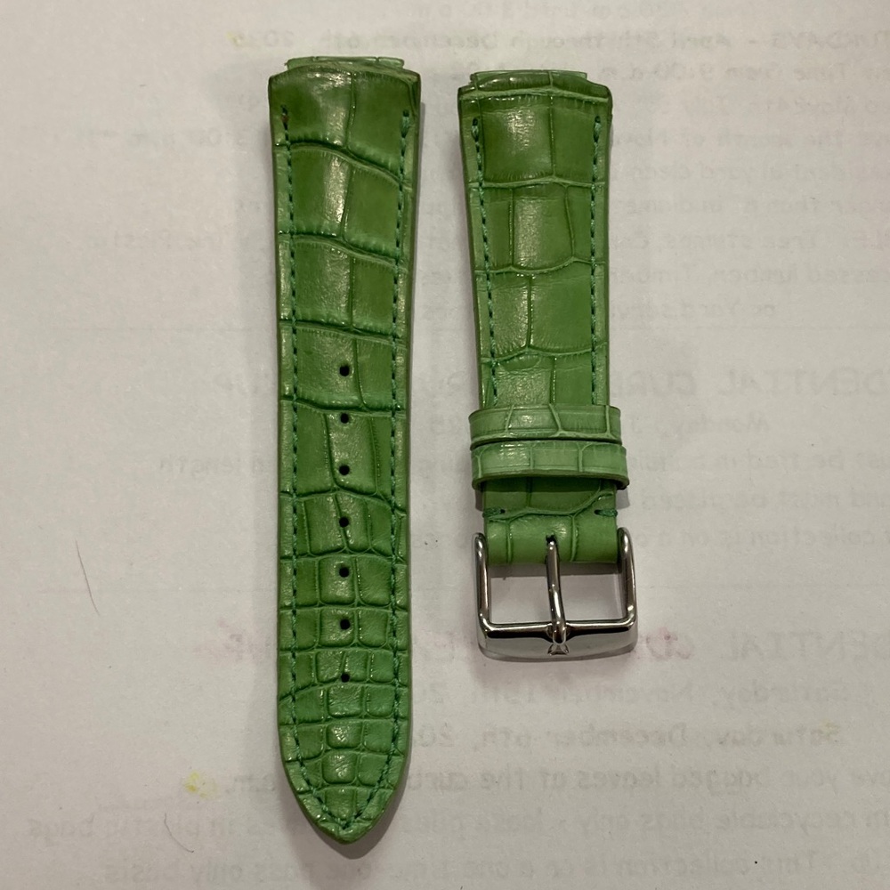 TechnoMarine green watch strap, stamped Louisiana Alligator Handmade, 17R